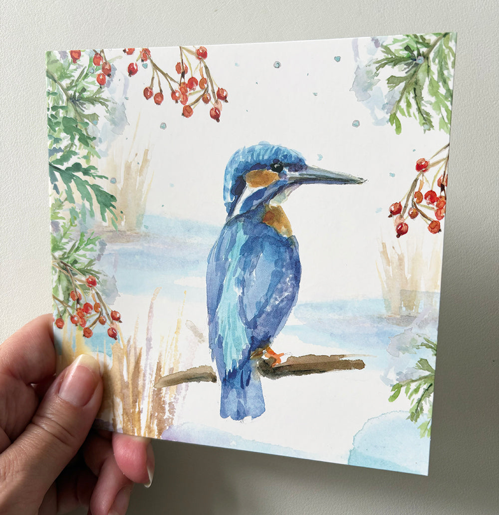 Greeting cards 'Winter Birds' by Michelle Dujardin (2026 release) with kingfisher