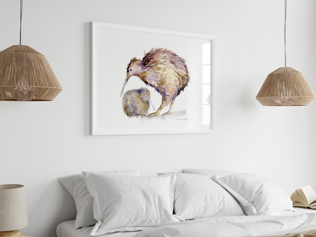Kiwi vogel poster in lijst boven bed