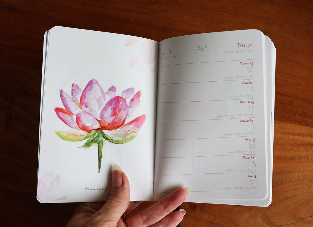 Mini Diary 2025 with Bird and flower illustrations by Michelle Dujardin