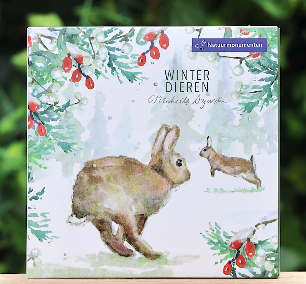Wenskaarten 'Winterdieren' met konijnen (2024) van Michelle Dujardin
