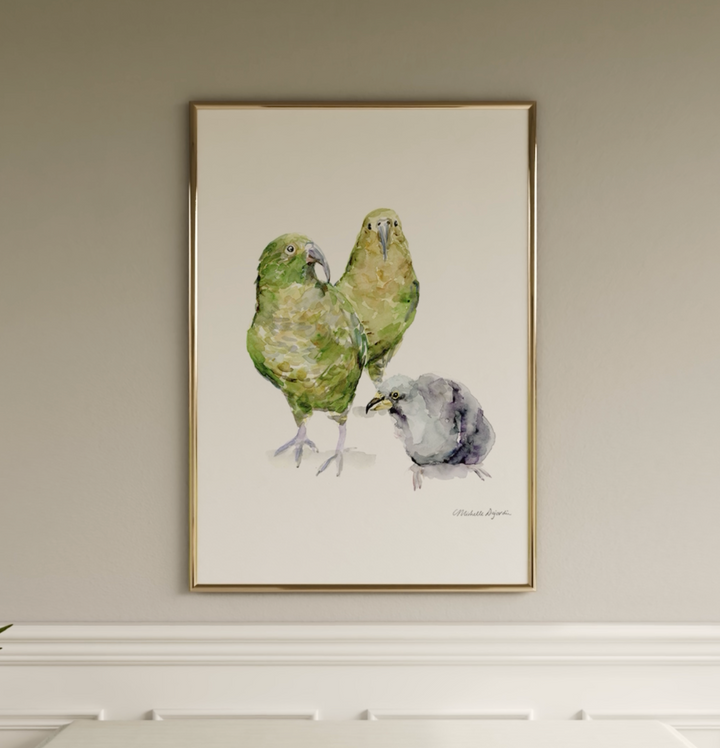 Kea Papegaai Familie Aquarel Print 