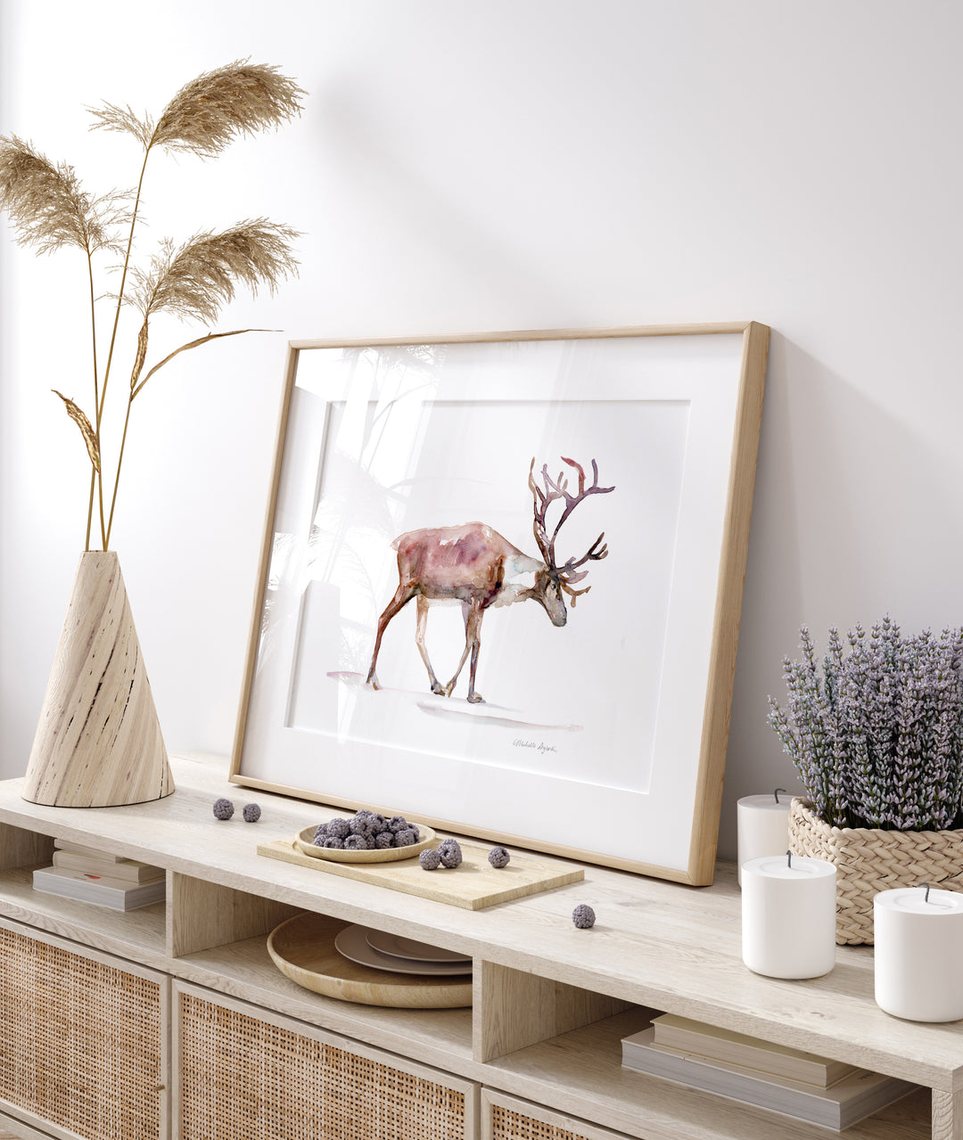 Rendier aquarel print