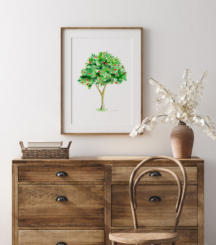 Rowan tree wall art print with red berries by Michelle Dujardin