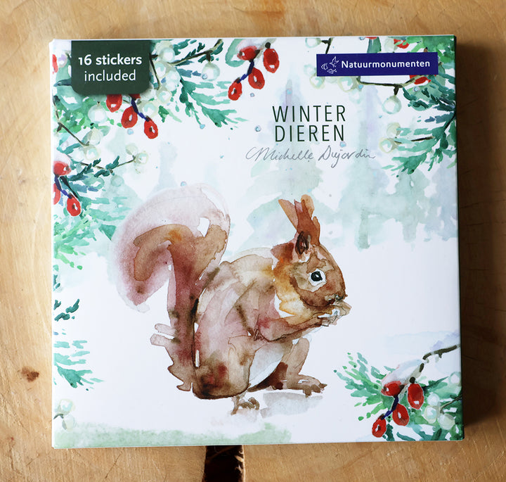 Wenskaarten 'Winterdieren' met eekhoorn (2025, ism natuurmonumenten) van Michelle Dujardin