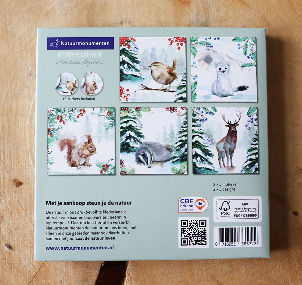Wenskaarten 'Winterdieren' met eekhoorn (2025, ism natuurmonumenten) van Michelle Dujardin