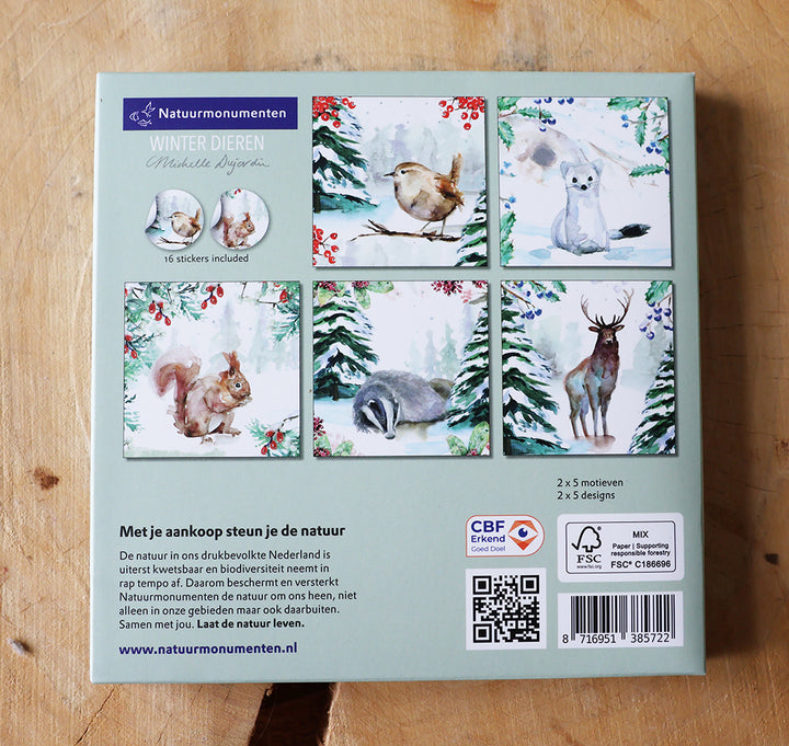 Wenskaarten 'Winterdieren' met eekhoorn (2025, ism natuurmonumenten) van Michelle Dujardin