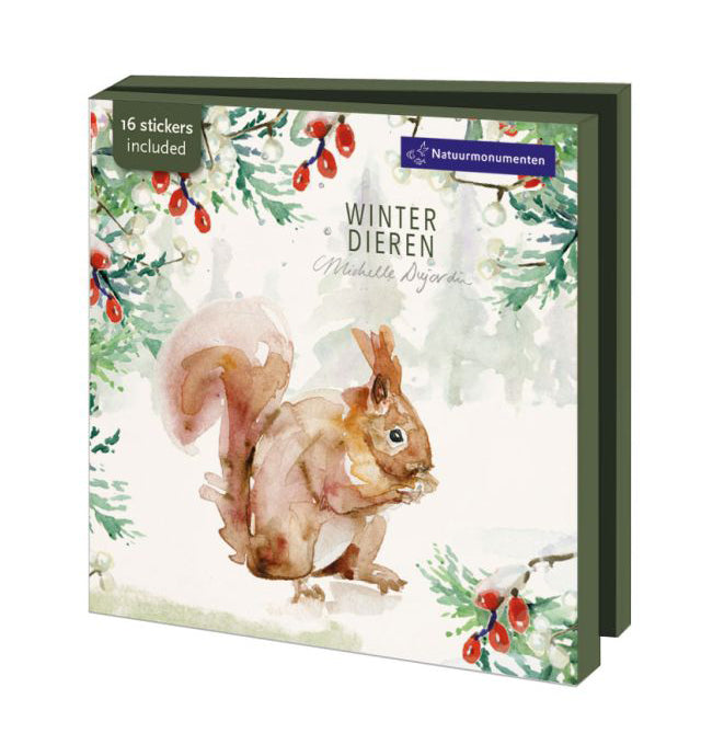 Wenskaarten 'Winterdieren' met eekhoorn (2025, ism natuurmonumenten) van Michelle Dujardin